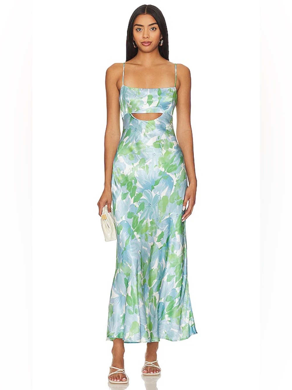 ASTR Floral Cutout Maxi Dress in Light Blue & Green